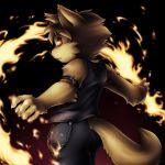  2017 canine chain clothing fire fox mammal red_eyes solo unrealplace 