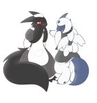  2018 absol anthro blush clothed clothing delta-eon digital_media_(artwork) dragon duo embarrassed fur laugh maid_uniform nintendo pok&eacute;mon pok&eacute;mon_(species) reptile scalie simple_background uniform video_games white_background 