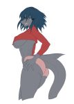  abs anthro autumm_airwave blue_hair breasts clothing crop_top female fish hair hand_on_hip looking_back marine midriff panties pink_panties shark sharp_teeth shirt snarling solo teeth under_boob underwear yellow_eyes 