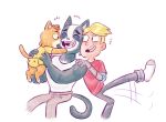  2018 anthro avocato baby cat clothing cub cute feline final_space fur gary_(final_space) human jadeyarts little_cato male mammal muscular young 