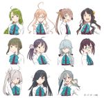  :d ahoge aqua_neckwear artist_name asashimo_(kantai_collection) black_hair blue-framed_eyewear blue_eyes blush bow bowtie braid brown_eyes brown_hair dated double_bun dress fang fujinami_(kantai_collection) glasses green_eyes green_hair grey_eyes grey_hair grin hair_over_eyes hair_over_one_eye hamanami_(kantai_collection) hayashimo_(kantai_collection) kantai_collection kawashina_(momen_silicon) kazagumo_(kantai_collection) kiyoshimo_(kantai_collection) long_hair long_sleeves makigumo_(kantai_collection) mole mole_under_mouth multicolored_hair multiple_girls naganami_(kantai_collection) okinami_(kantai_collection) open_mouth pink_dress pink_hair ponytail purple_dress purple_hair shirt short_hair side_ponytail silver_hair simple_background single_braid smile takanami_(kantai_collection) white_background white_shirt yellow_eyes yuugumo_(kantai_collection) 