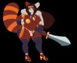  armor barbarian big_(disambiguation) big_breasts breasts bulge clothing dclzexon dickgirl footwear high_heels intersex invalid_tag mammal maryll melee_weapon nipple_pastes penis red_panda redpanda shoes sword weapon 