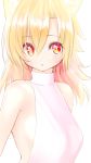  :o animal_ears blonde_hair eyebrows_visible_through_hair fox_ears futaba_akane long_hair looking_back naomi_(sekai_no_hate_no_kissaten) original red_eyes sleeveless solo sweater turtleneck turtleneck_sweater white_background 