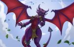  2018 alanscampos anthro blue_eyes breasts claws clothing cloud cynder digital_media_(artwork) dragon female hi_res horn loincloth looking_at_viewer membranous_wings patreon sky smile solo spade_tail spread_wings spyro_the_dragon url video_games wings 