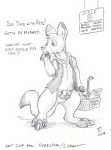  2018 anthro bottomless claws clothed clothing dialogue english_text flinters flinters_(character) fur hair kangaroo male mammal marsupial solo text toe_claws vest 