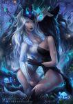  2girls black_hair blondynkitezgraja blue_eyes breasts cleavage genderswap humanization kindred lamb_(league_of_legends) league_of_legends lips lipstick long_hair mask personification white_hair wolf_(league_of_legends) 