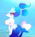  anthro areola big_breasts blue_eyes breasts clothed clothing cocaine-leopard embarrassed eyelashes female feral fish group looking_at_viewer marine navel nintendo nipples open_mouth pok&eacute;mon pok&eacute;mon_(species) primarina solo_focus toony topless underwater video_games water 