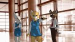  2018 aggressive_retsuko anthro canine clothed clothing digital_media_(artwork) female fennec fenneko fox fredryk_phox fur haida hi_res hyena male mammal red_panda retsuko sanrio simple_background 