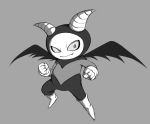  1boy bat_wings bodysuit boots dragon_ball dragon_ball_super fang gloves grey_background horns monochrome solo wings zoiray 