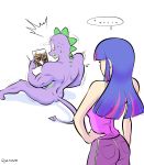  2015 aged_up alternate_species anthro anthrofied capcom caught clothed clothing crossover dragon duo embarrassed female flying_wyvern friendship_is_magic garam hair hi_res human humanized looking_back male mammal masturbation monster_hunter multicolored_hair muscular my_little_pony nude penis photo purple_hair purple_scales purple_skin rear_view scales scalie simple_background spade_tail spike_(mlp) sweat tigrex twilight_sparkle_(mlp) two_tone_hair video_games white_background 