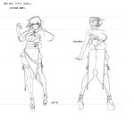  1girl ass breasts character_sheet curvy full_body igawa_asagi japanese_clothes kagami_hirotaka kimono large_breasts lilith-soft long_hair looking_at_viewer monochrome multiple_views solo taimanin_(series) taimanin_asagi taimanin_asagi_zero taimanin_rpgx 