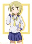  blonde_hair blue_sailor_collar ichii_yui low_twintails ren_kon sailor_collar school_uniform school_uniform_(yuyushiki) serafuku twintails twitter_username yellow_eyes yellow_neckwear yuyushiki 