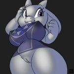  2018 5_fingers anthro big_breasts black_background bottomless breasts caprine clothed clothing eyelashes female goat grin horn huge_breasts mammal navel partially_clothed purple_eyes pussy signature simple_background smile solo teeth toriel translucent transparent_clothing undertale video_games voluptuous wide_hips xylas 