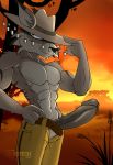  abs australia australian biceps clothed clothing desert drake_(disambiguation) erection feline grin hat l-tech-e-coyote-l looking_at_viewer lynx male mammal muscular outback penis smile solo sun sunset thizorak topless vein 