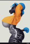  big_breasts big_butt blue_eyes blue_hair breasts butt clothing equine female fishnet hair horse mammal pixelsketcher solo solo_focus thick_thighs under_boob zebra 