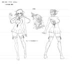  1girl ass breasts character_sheet curvy dress full_body igawa_asagi japanese_clothes kagami_hirotaka large_breasts lilith-soft long_hair looking_at_viewer monochrome multiple_views solo taimanin_(series) taimanin_asagi taimanin_asagi_zero taimanin_rpgx 