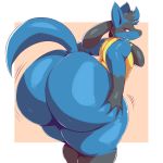  2018 ambiguous_gender anthro big_butt butt digital_media_(artwork) huge_butt looking_back lucario nintendo pok&eacute;mon pok&eacute;mon_(species) slightly_chubby solo thick_thighs trinity-fate62 video_games 