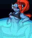 2016 absurd_res anthro blush bottomless breasts clothed clothing drako1997 eye_patch eyewear female fin fish hair head_fin hi_res marine nipple_slip nipples presenting pussy red_eyes red_hair slit_pupils solo spread_legs spreading under_boob undertale undyne video_games water yellow_sclera 