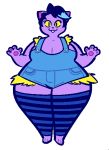  2016 anthro black_hair blue_hair breasts cat catty_(undertale) cleavage clothed clothing cubesona digital_media_(artwork) feline female fully_clothed hair legwear looking_at_viewer mammal multicolored_hair overalls overweight overweight_female pixel_(artwork) raised_arm short_hair simple_background solo thick_thighs thigh_highs undertale video_games wide_hips yellow_sclera 
