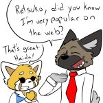  aggressive_retsuko blue_vest clothing comic dialogue dress_shirt duo english_text female fizzyjay haida male necktie red_tie retsuko sanrio shirt simple_background text white_background white_shirt 