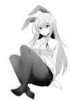  alternate_costume animal_ears blush breasts bunny_ears greyscale highres long_hair long_sleeves medium_breasts monochrome necktie pantyhose pleated_skirt reisen_udongein_inaba shirt sitting skirt solo touhou very_long_hair z_loader 