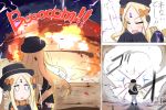  :&lt; =_= abigail_williams_(fate/grand_order) bangs black_bow black_dress black_footwear black_hat blonde_hair blush bow bug butterfly closed_eyes comic commentary_request dress explosion facing_away fate/grand_order fate_(series) forehead_beam hair_bow hat highres insect jitome keyhole long_hair long_sleeves neon-tetora open_mouth orange_bow parted_bangs parted_lips shoes sleeves_past_fingers sleeves_past_wrists standing translation_request triangle_mouth v-shaped_eyebrows very_long_hair 