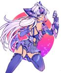  a5a5_ygo android ass blue_eyes breasts cleavage cyborg dark_skin elbow_gloves glasses gloves gun large_breasts long_hair looking_at_viewer silver_hair skirt smile solo t-elos t-elos_re thighhighs underboob weapon xenoblade_(series) xenoblade_2 xenosaga xenosaga_episode_iii 