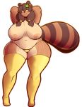  2015 alpha_channel amber_eyes anthro big_breasts big_nipples black_nose breasts brown_fur brown_hair canine clothed clothing ear_piercing eikasianspire female fur hair hands_behind_head hi_res huge_breasts lactating leaf legwear long_hair looking_at_viewer mammal navel nipples outline panties piercing simple_background slightly_chubby smile solo standing stockings stripes tanuki thick_thighs topless transparent_background underwear voluptuous white_fur wide_hips 