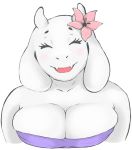  alpha_channel anthro big_breasts boss_monster bra breasts caprine clothed clothing eyes_closed female flower fur goat horn jetfrozen long_ears mammal mature_female open_mouth partially_clothed plant simple_background solo toriel transparent_background undertale underwear video_games white_fur 