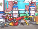  big_breasts breasts canine car clothing dripping female fire fox invalid_tag machine mammal penetration pyro_foxx robot sketchywolf-13 traditional_media_(artwork) vehicle 