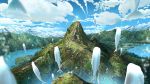  animal blue_sky blurry bridge cloud cloudy_sky commentary_request cross day deer depth_of_field facing_away fantasy fish highres lake long_hair mountain mountainous_horizon original outdoors scenery sky solo standing very_wide_shot water watermother2004 