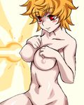  artist_request beam blonde_hair breast_beam breasts large_breasts lowres lucky_star nipples nude oekaki patricia_martin red_eyes short_hair solo 