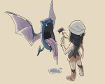  black_hair black_legwear black_shirt boots donnpati fangs feeding food from_behind full_body gen_1_pokemon golbat hair_ornament hat hikari_(pokemon) kneehighs legs_apart long_hair miniskirt motion_lines pink_footwear pink_scarf pink_skirt pokemon pokemon_(creature) pokemon_(game) pokemon_dppt poketch scarf shirt simple_background skirt sleeveless sleeveless_shirt standing straight_hair tongue tongue_out watch white_hat wristwatch 