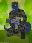  army assault_rifle blue_scales camo clothed clothing crouching gun kneeling m4 male military palmarianfire ranged_weapon rifle scales soldier solo tristen weapon 
