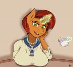  2018 anthro big_breasts breast_rest breasts clothed clothing digital_media_(artwork) equine female friendship_is_magic hair hi_res horn jewelry mammal mature_female my_little_pony necklace solo stellar_flare_(mlp) thesecrethospital unicorn 