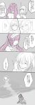  beach blush choker closed_eyes comic commentary_request fate/grand_order fate_(series) fujimaru_ritsuka_(female) full_moon greyscale hair_over_one_eye hairband hand_on_another's_cheek hand_on_another's_face highres hug kizakikigeki28 lolita_hairband long_hair looking_at_another monochrome moon multiple_girls purple_hair remembering side_ponytail sketch spot_color stheno sweat translation_request twintails very_long_hair zzz 