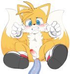  anal anal_penetration anthro balls blue_eyes canine clothing cub footwear foreskin fox fur humanoid_penis male mammal miles_prower nude orange_fur penetration penis pururing shoes solo sonic_(series) tears tentacles uncut white_fur young 