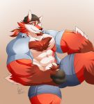  anthro body_hair bulge canine chest_hair clothed clothing daikitei facial_hair goatee looking_at_viewer male mammal muscular muscular_male pubes smile solo underwear 