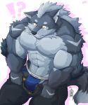  2018 abs anthro biceps big_muscles canine clothing fur hi_res male mammal muscular muscular_male naruever open_pants pecs simple_background underwear wolf zack_(naruever) 