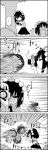  4koma bangs black_hair camera camera_flash comic commentary_request day greyscale hair_between_eyes hat highres holding holding_camera looking_at_another monochrome nature outdoors pointy_ears pom_pom_(clothes) puffy_short_sleeves puffy_sleeves scarf shameimaru_aya short_hair short_sleeves skirt smile speed_lines sweat tani_takeshi tokin_hat touhou translation_request tree yukkuri_shiteitte_ne 