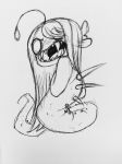  black_and_white blush crying female fish hair hair_over_eye hi_res humanoid humunanunga marine monochrome open_mouth sharp_teeth shyren simple_background siren solo spikes tears teeth undertale video_games 