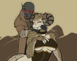  anthro breasts claws clothing deathclaw duo fallout female hi_res horn human male mammal scalie unknown_artist video_games 