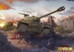  bernard_(zergchu) cloud commentary_request day ground_vehicle gun highres house is-3 kv-2 machine_gun military military_vehicle motor_vehicle no_humans original ruins sky soviet_union t-34-85 tank weapon 