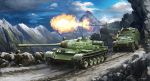  btr-40 cliff cloud commentary_request ground_vehicle military military_vehicle motor_vehicle mountain no_humans original ost02 rock sky soviet_union t-55 tank 