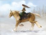  2013 black_hair blonde_hair day digital_media_(artwork) duo equine feral hair hooves horse human mammal neboveria outside sky snow standing 