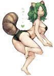  1girl animal_ears ass bikini female green_hair htm_(gixig) open_mouth original solo tail tanuki_ears tanuki_tail tongue_out 