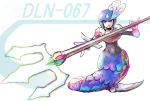  1girl android blue_eyes byte_(grunty-hag1) covered_navel fighting_stance fish_tail full_body helmet holding holding_weapon long_eyelashes mermaid open_mouth rockman rockman_(classic) rockman_9 solo splash_woman trident weapon white_background 