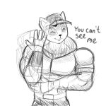  2015 4_fingers anthro belt biceps big_muscles black_and_white clothed clothing dialogue digital_drawing_(artwork) digital_media_(artwork) einthebusinessdeer english_text eyebrows eyes_closed front_view fur gloves half-length_portrait hat hi_res john_cena league_of_legends male mammal manly markings monochrome muscular muscular_male pants pecs portrait pose riot_games simple_background smile solo standing teemo_(lol) text topless video_games waving white_background yordle 