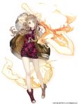  animal_ears blonde_hair boots checkered checkered_shirt contemporary energy_weapon eyebrows_visible_through_hair eyes_visible_through_hair fake_animal_ears fake_tail full_body hair_over_one_eye highres ji_no little_red_riding_hood_(sinoalice) long_hair looking_at_viewer official_art padded_coat serious shirt shovel sinoalice square_enix tail white_background yellow_eyes 
