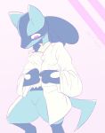  abstract_background anthro canine clothed clothing derfisch fur looking_down lucario male mammal nintendo pok&eacute;mon pok&eacute;mon_(species) semi-anthro shirt solo video_games white_shirt 